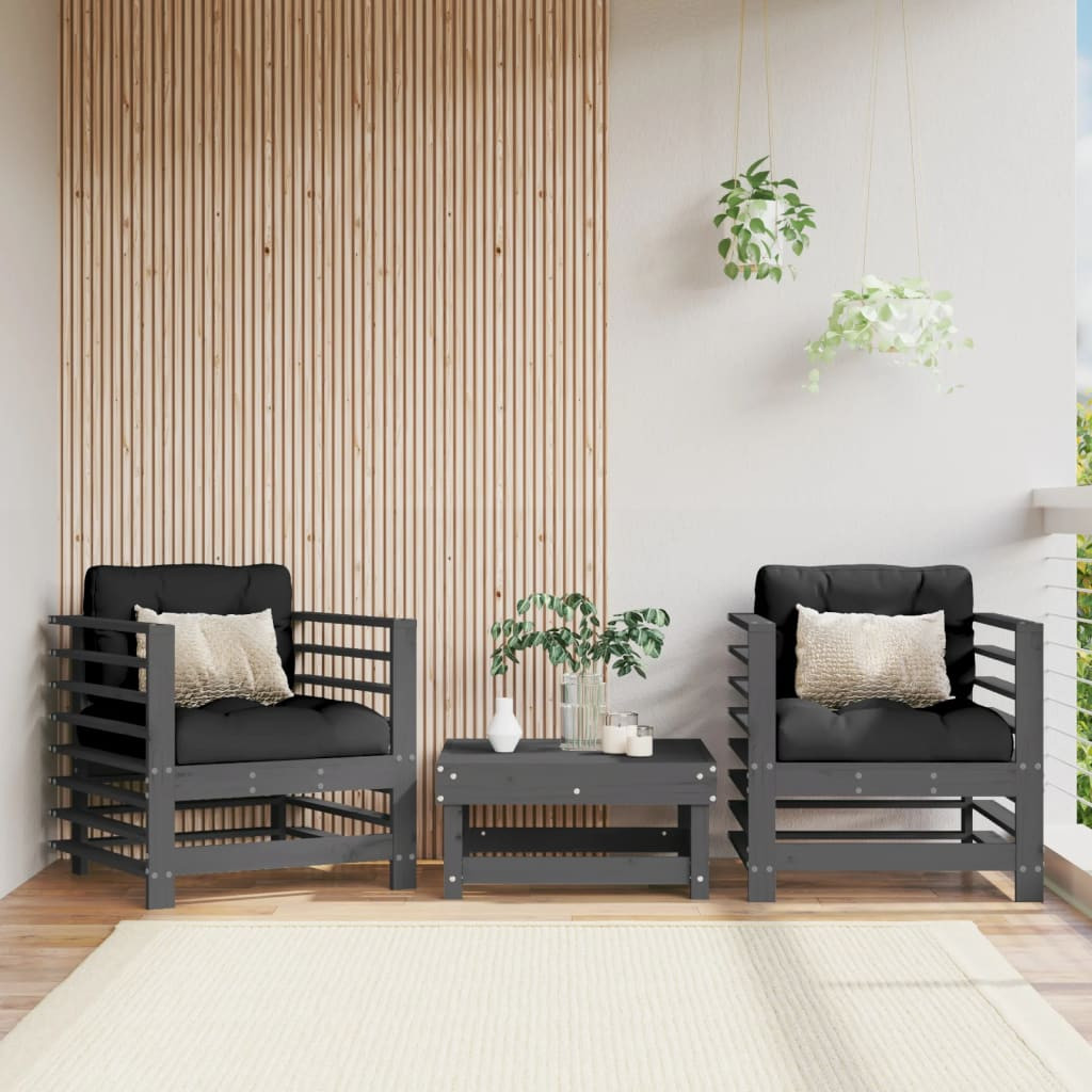 vidaXL Gartenstühle mit Kissen 2 Stk. Grau Massivholz Kiefer
