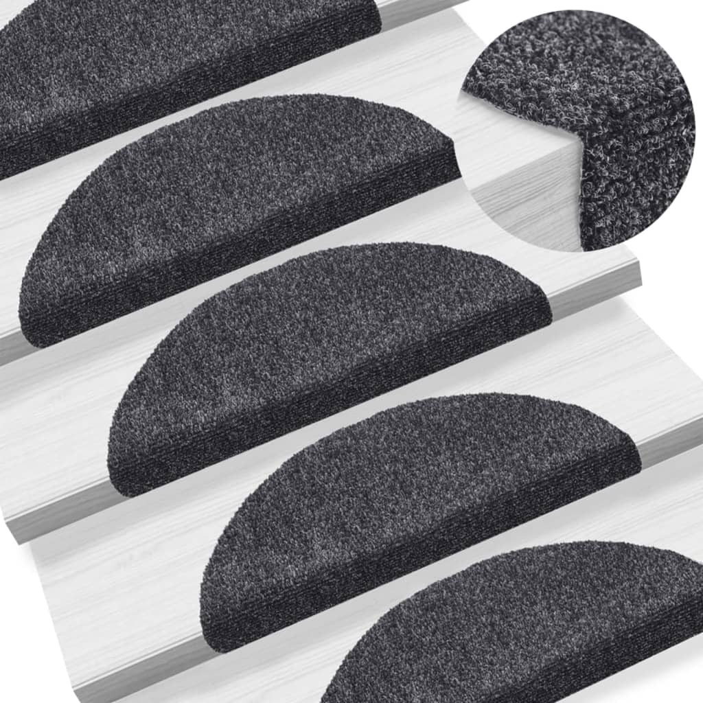 vidaXL Stufenmatten Selbstklebend 15 Stk. 56x17x3 cm Dunkelgrau Halbrund