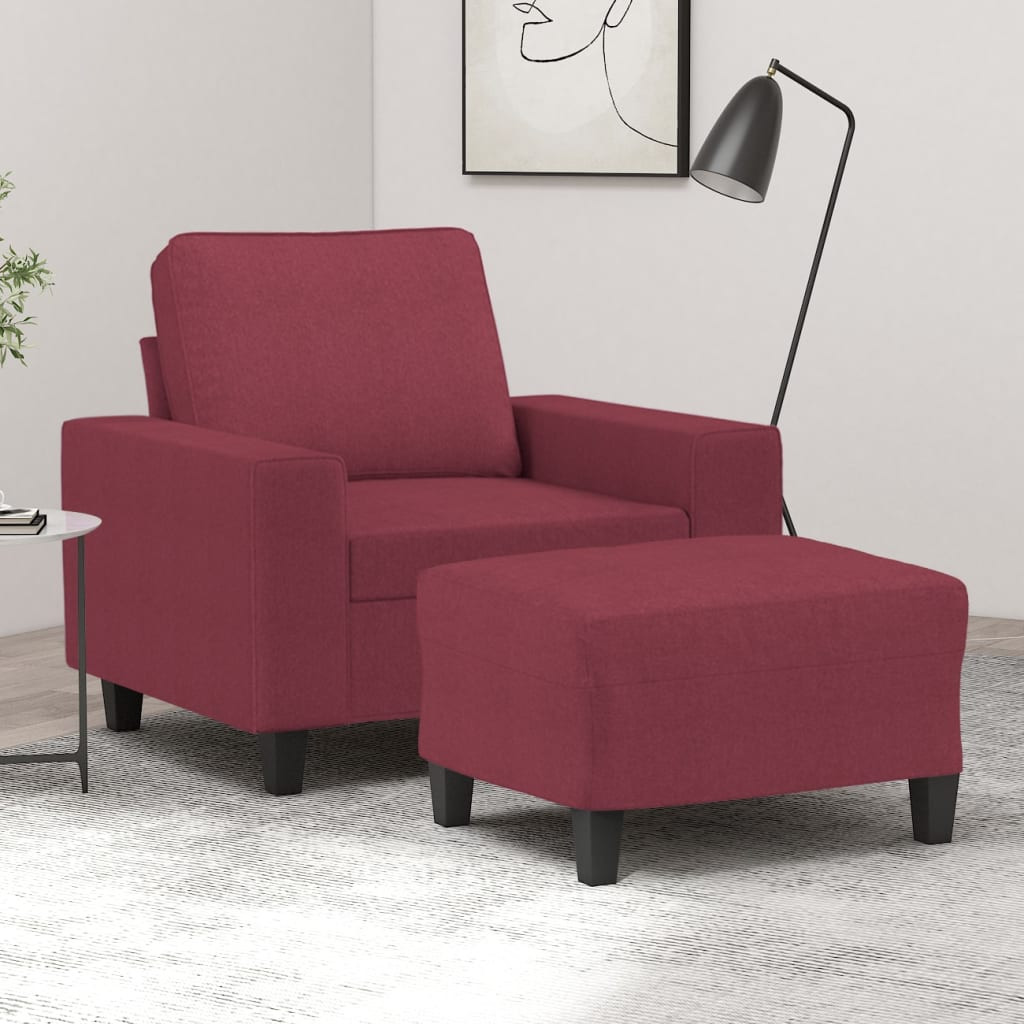 vidaXL Sessel mit Hocker Weinrot 60 cm Stoff