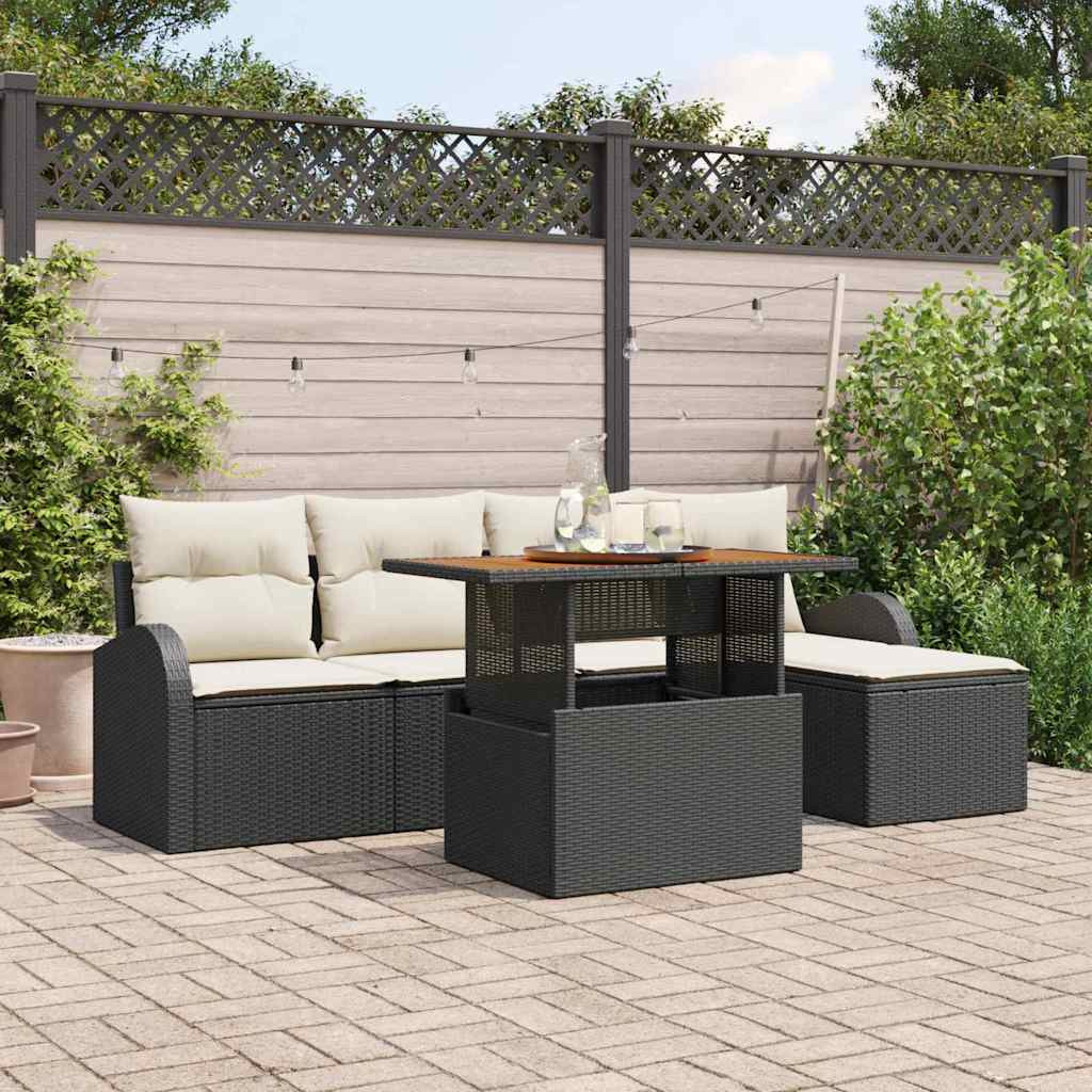 vidaXL Garten-Sofa-Set mit Kissen 6 pcs Schwarz und Creme