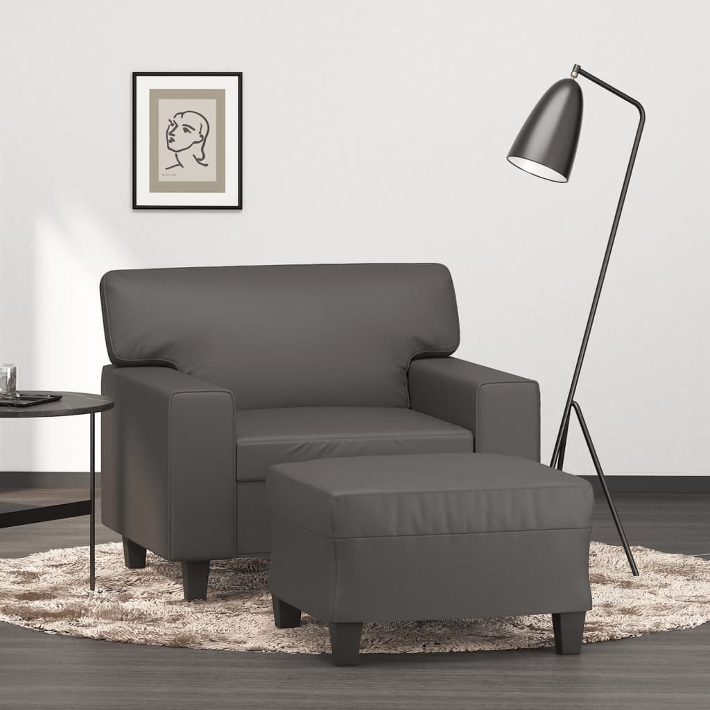 vidaXL Sessel mit Hocker Grau 60 cm Kunstleder