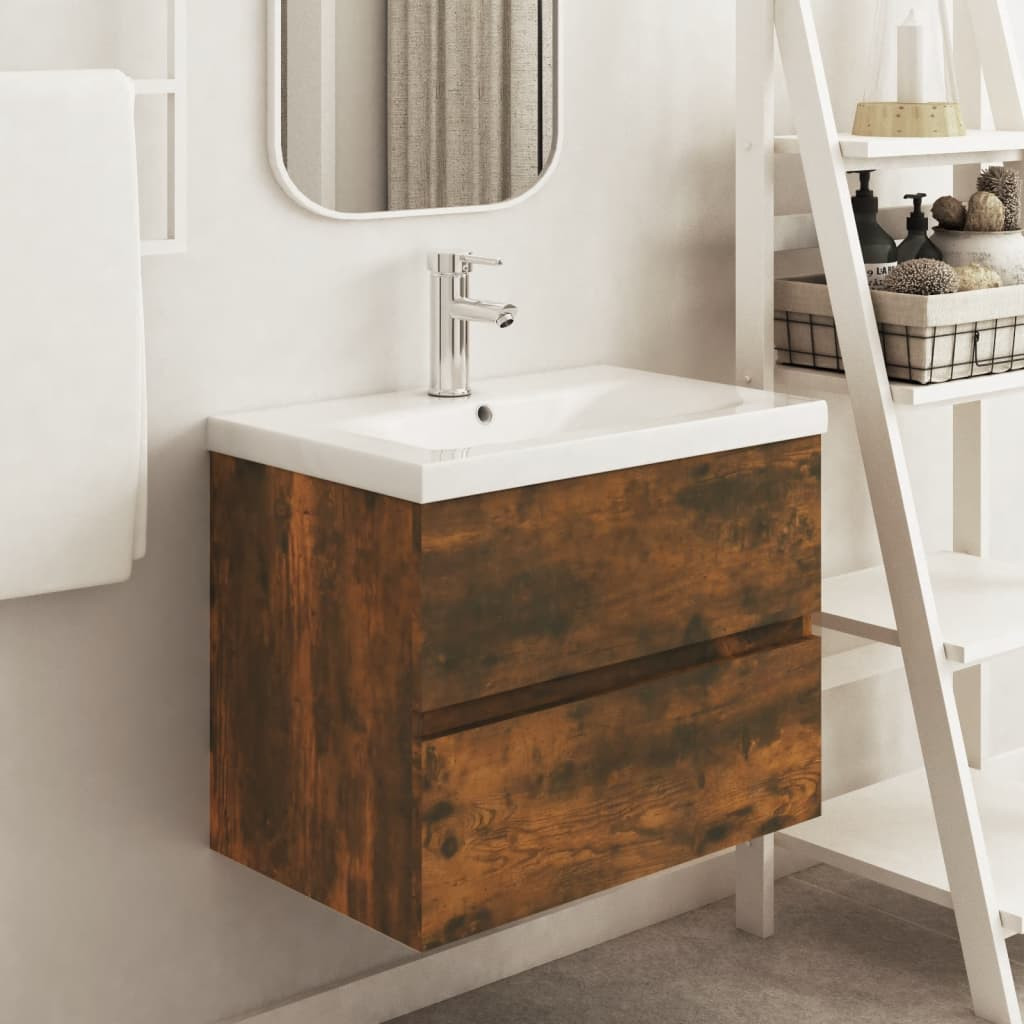 vidaXL Waschbeckenschrank Räuchereiche 60x38,5x45 cm Holzwerkstoff