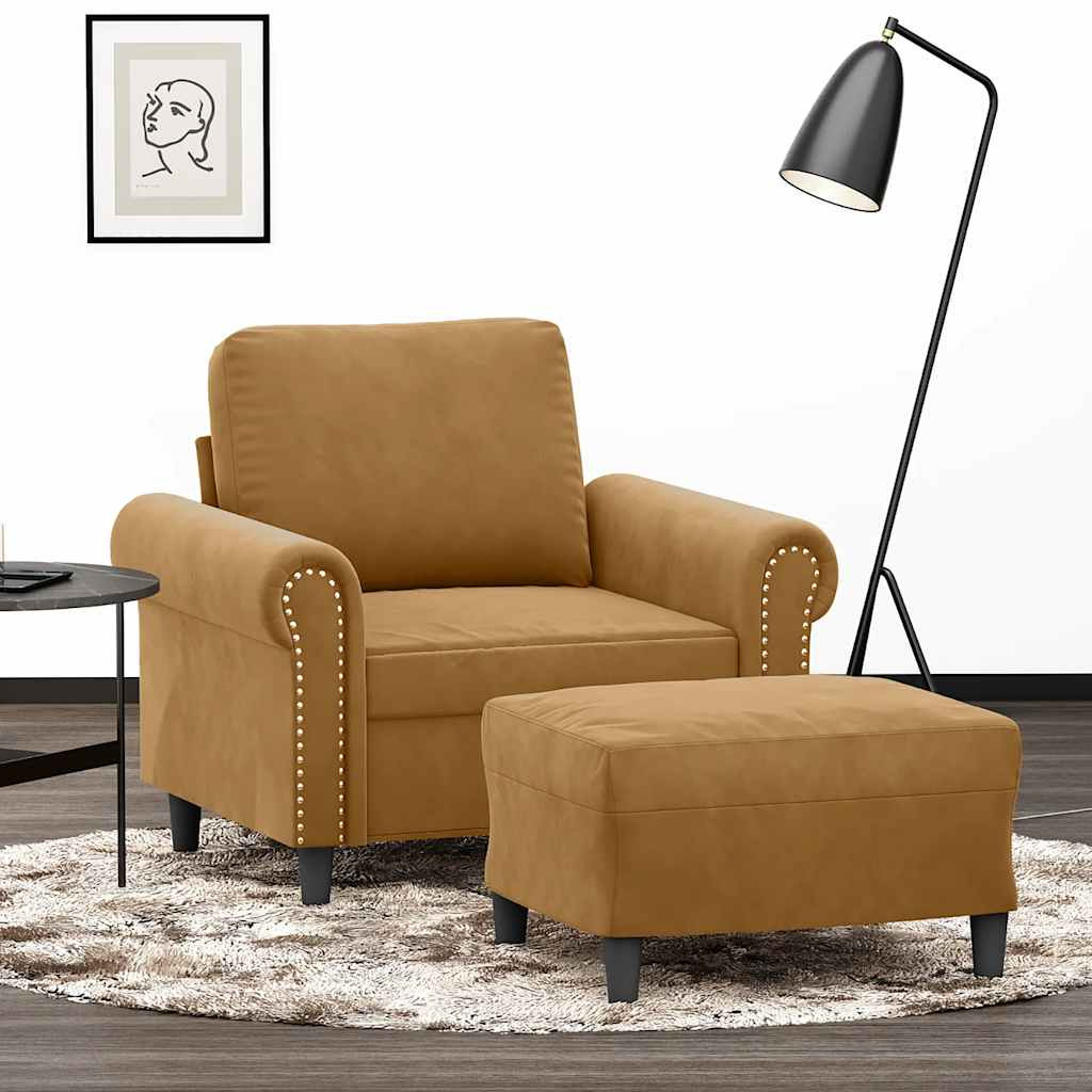 vidaXL Sessel mit Hocker Braun 60 cm Samt