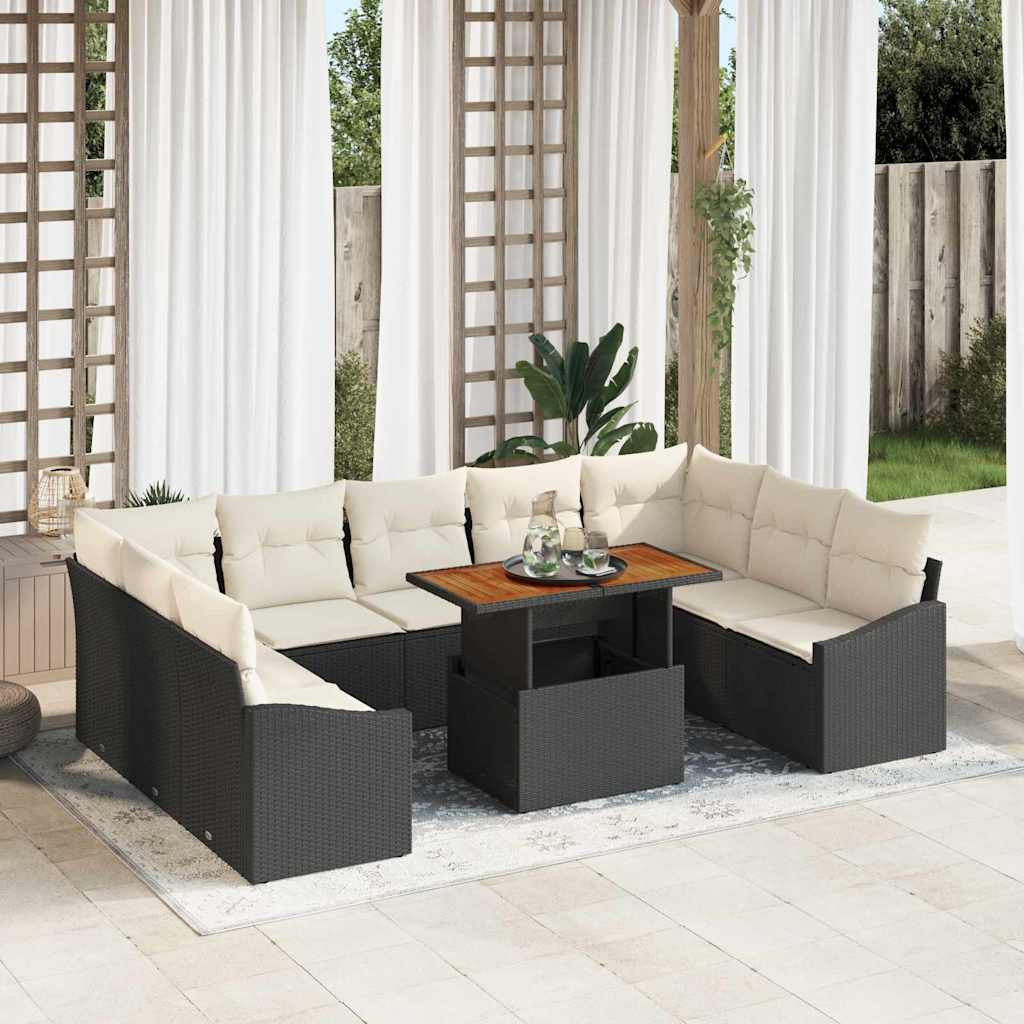 vidaXL Gartensofa-set 10 Stk. Schwarz und Creme