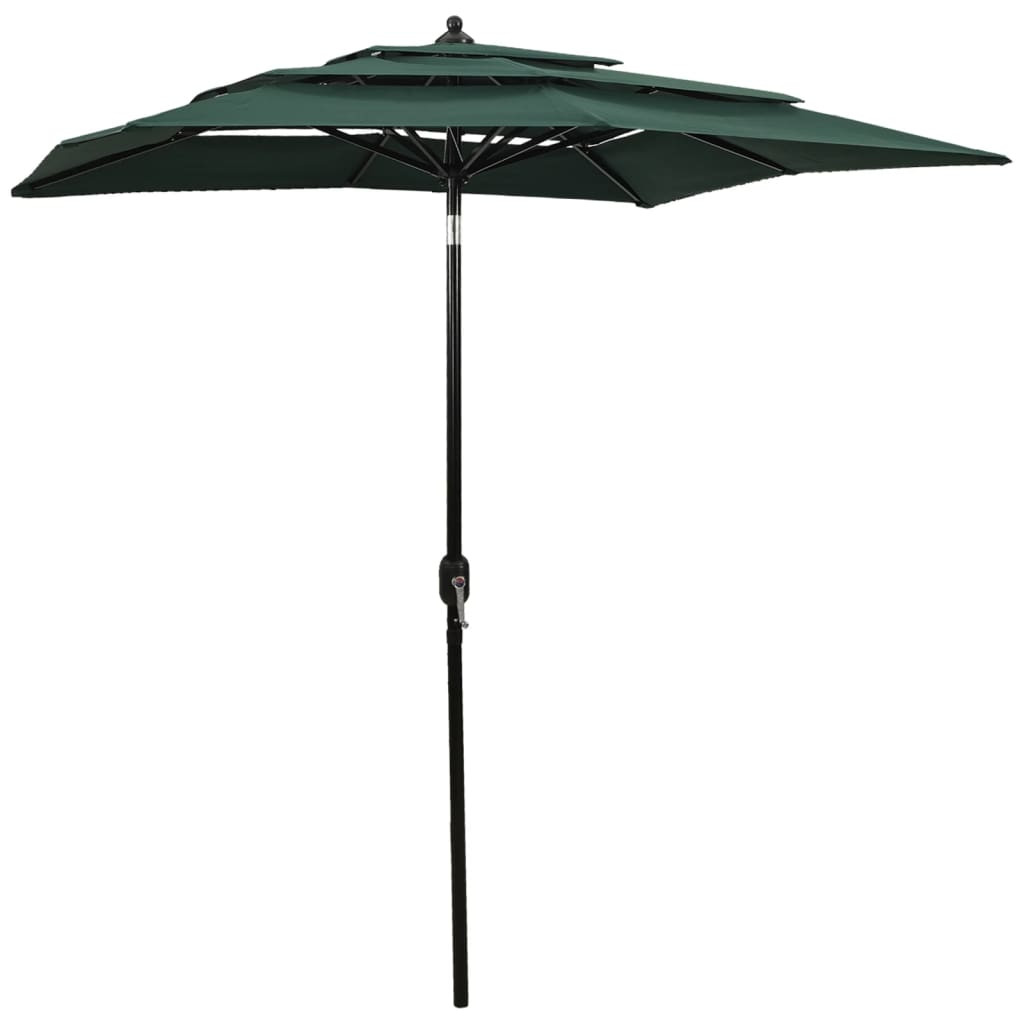 vidaXL Sonnenschirm mit Aluminium-Mast 3-lagig Grün 2x2 m