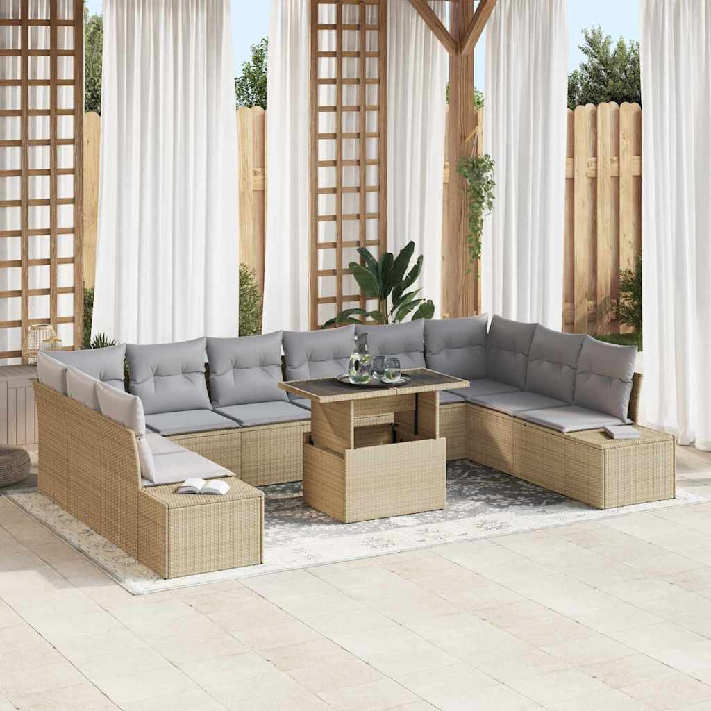 vidaXL Garten-Sofa-Set mit Kissen 11 pcs Beige und Hellgrau