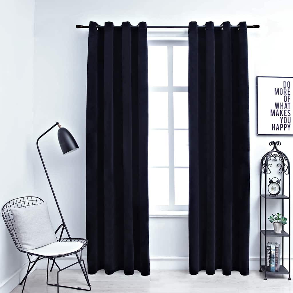 vidaXL Verdunkelungsvorhänge mit Ösen 2 Stk. Samt Schwarz 140x245 cm