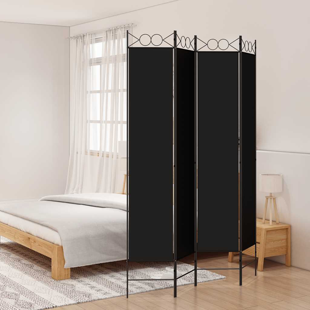 vidaXL 4-tlg. Paravent Schwarz 160x220 cm Stoff