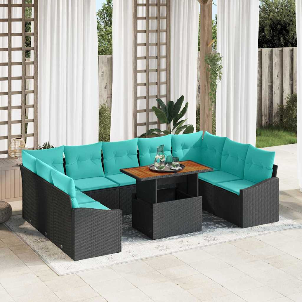 vidaXL Gartensofa-set 10 stk. 9-Sitzanzahl Schwarz und Türkis