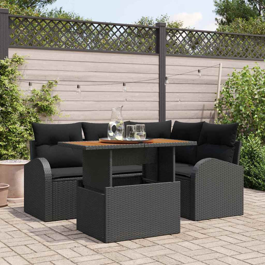 vidaXL Garten-Sofa-Set mit Kissen 5 pcs Schwarz