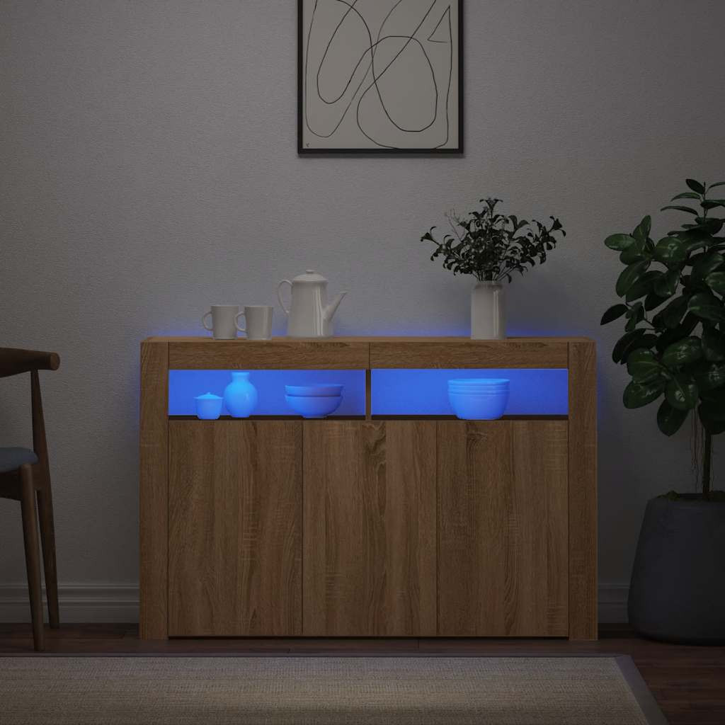 vidaXL Sideboard mit LED-Leuchten Sonoma-Eiche 115,5x30x75 cm