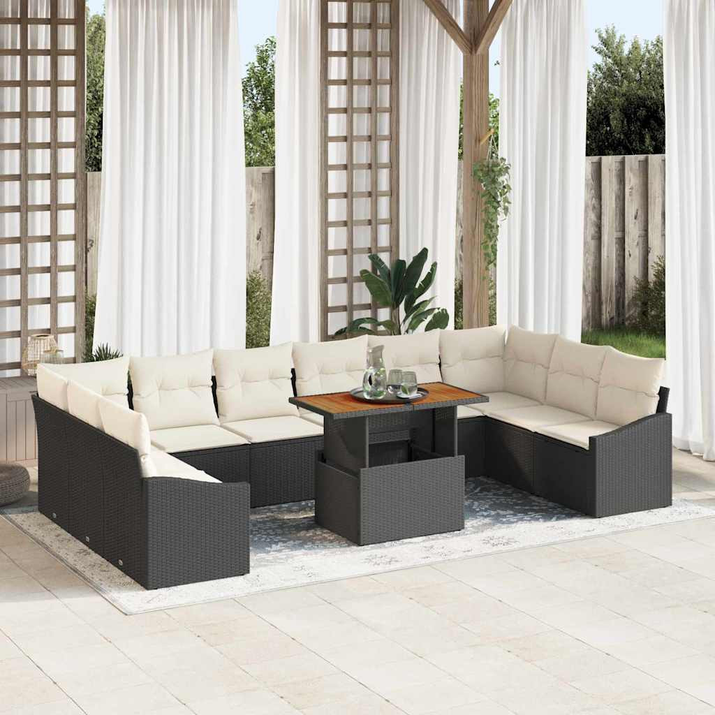 vidaXL Gartensofa-set 11 Stk. Schwarz und Creme