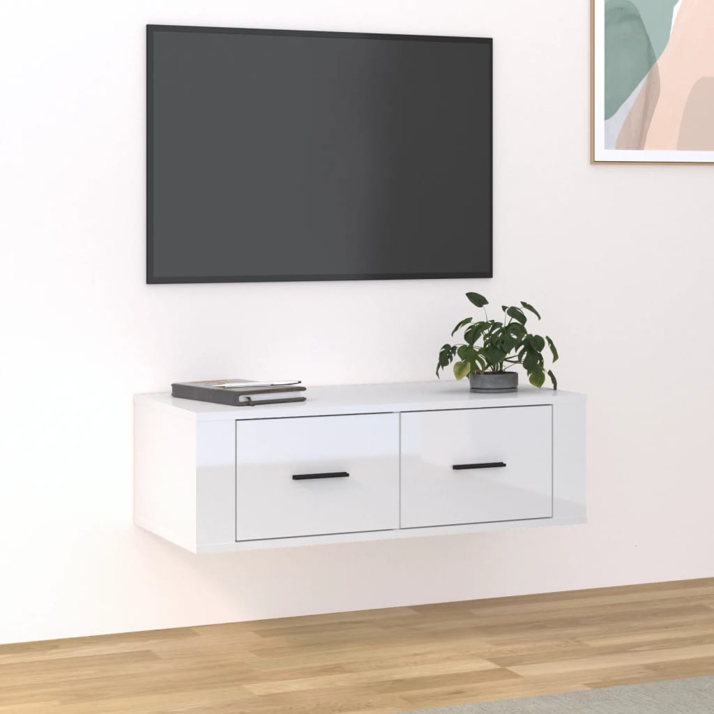 vidaXL TV-Wandschrank Hochglanz-Weiß 80x36x25 cm Holzwerkstoff