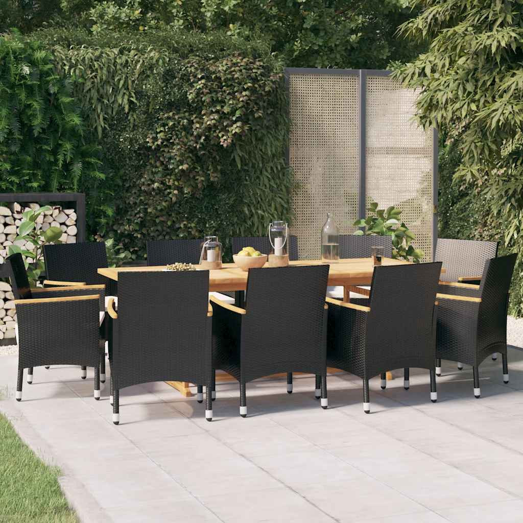 vidaXL 11-tlg. Garten-Essgruppe mit Kissen Schwarz