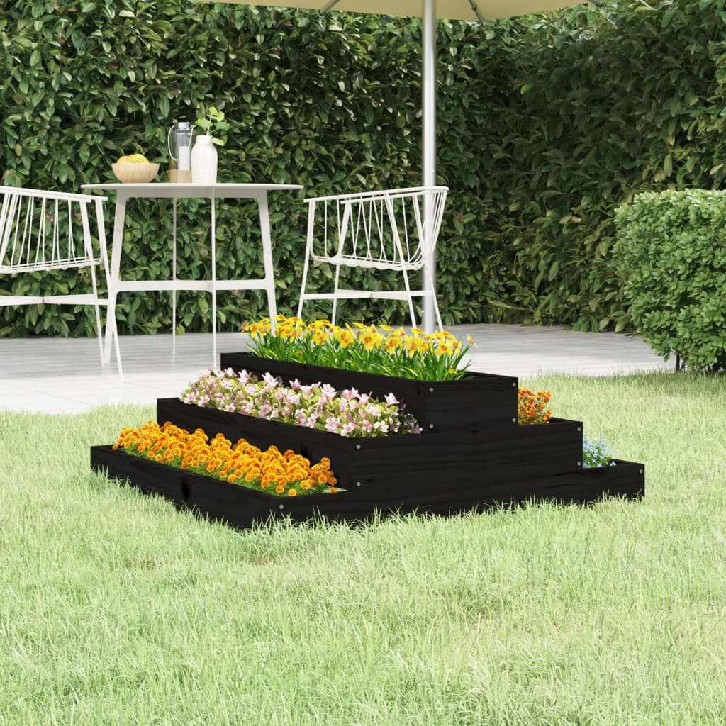vidaXL Pflanzkübel Schwarz 80x80x27 cm Massivholz Kiefer
