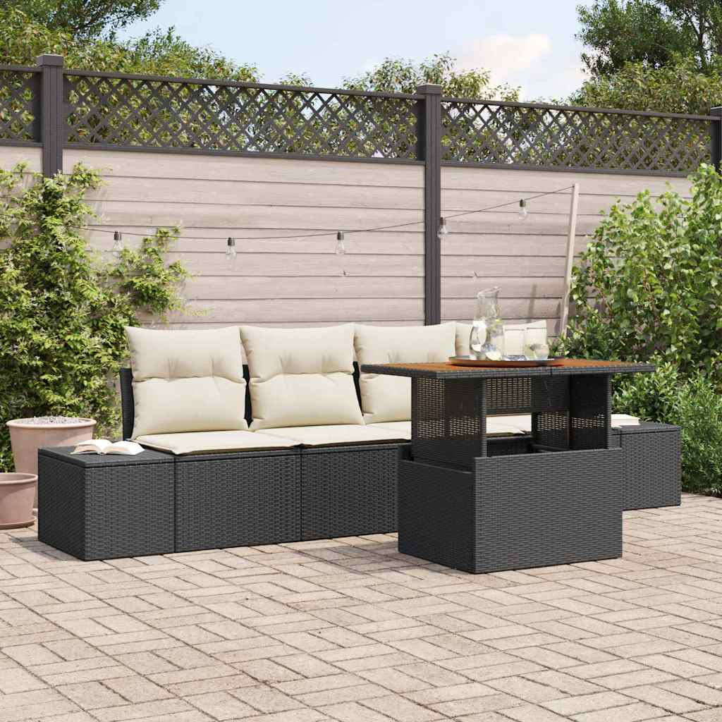 vidaXL Gartensofa-set 5 Stk. Schwarz und Creme