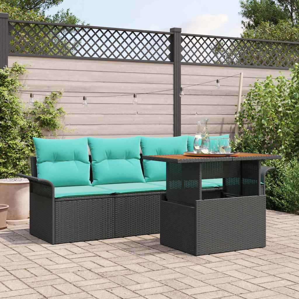 vidaXL Garten-Sofa-Set mit Kissen 5 pcs Schwarz und blau