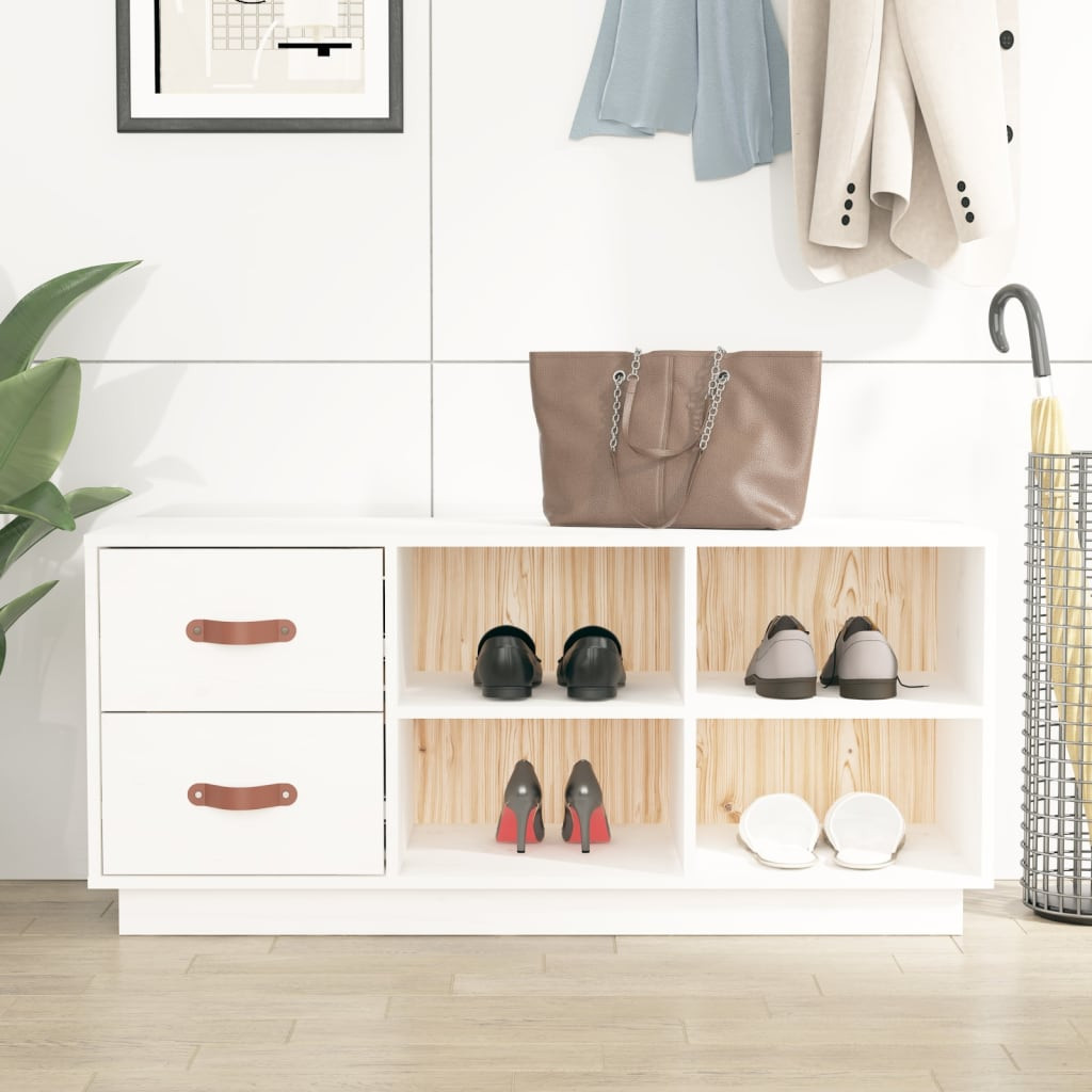 vidaXL Schuhbank Weiß 100x34x45 cm Massivholz Kiefer