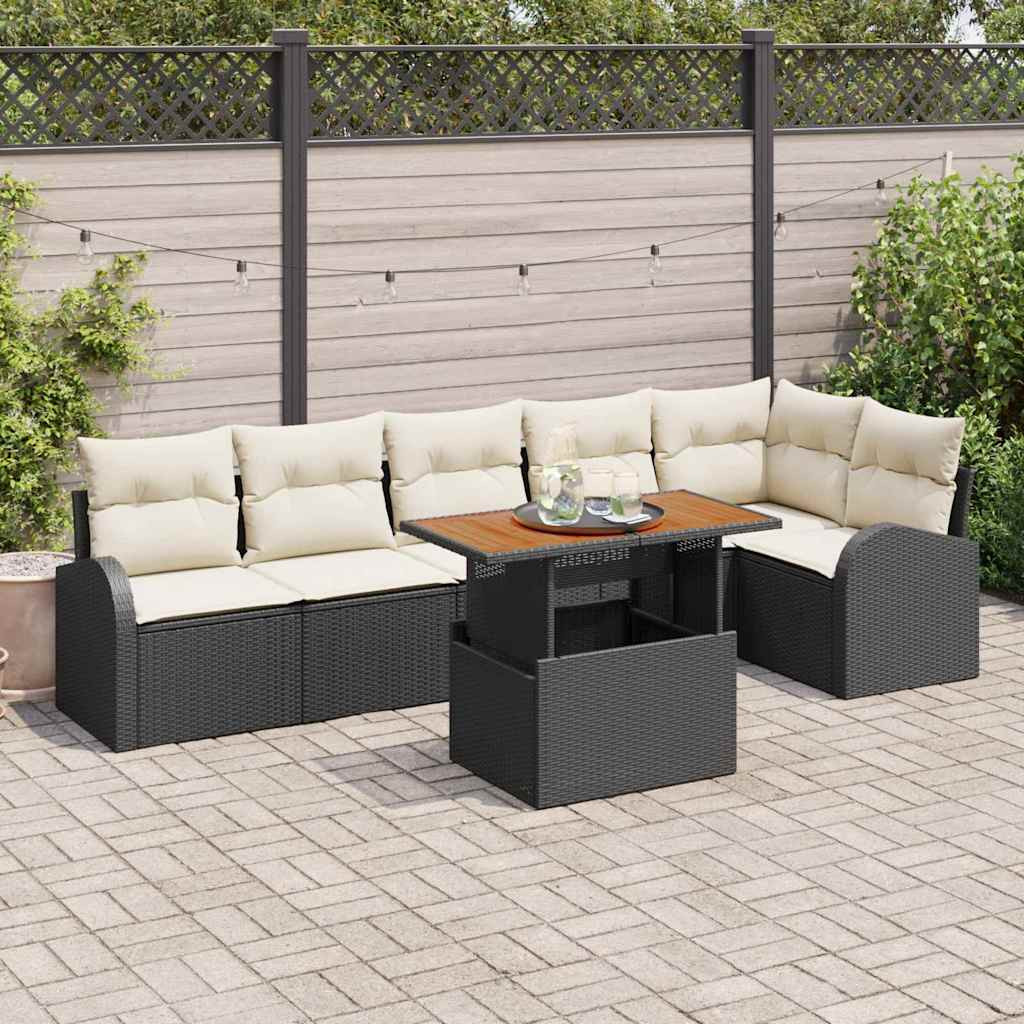 vidaXL Garten-Sofa-Set mit Kissen 7 pcs Schwarz und Creme