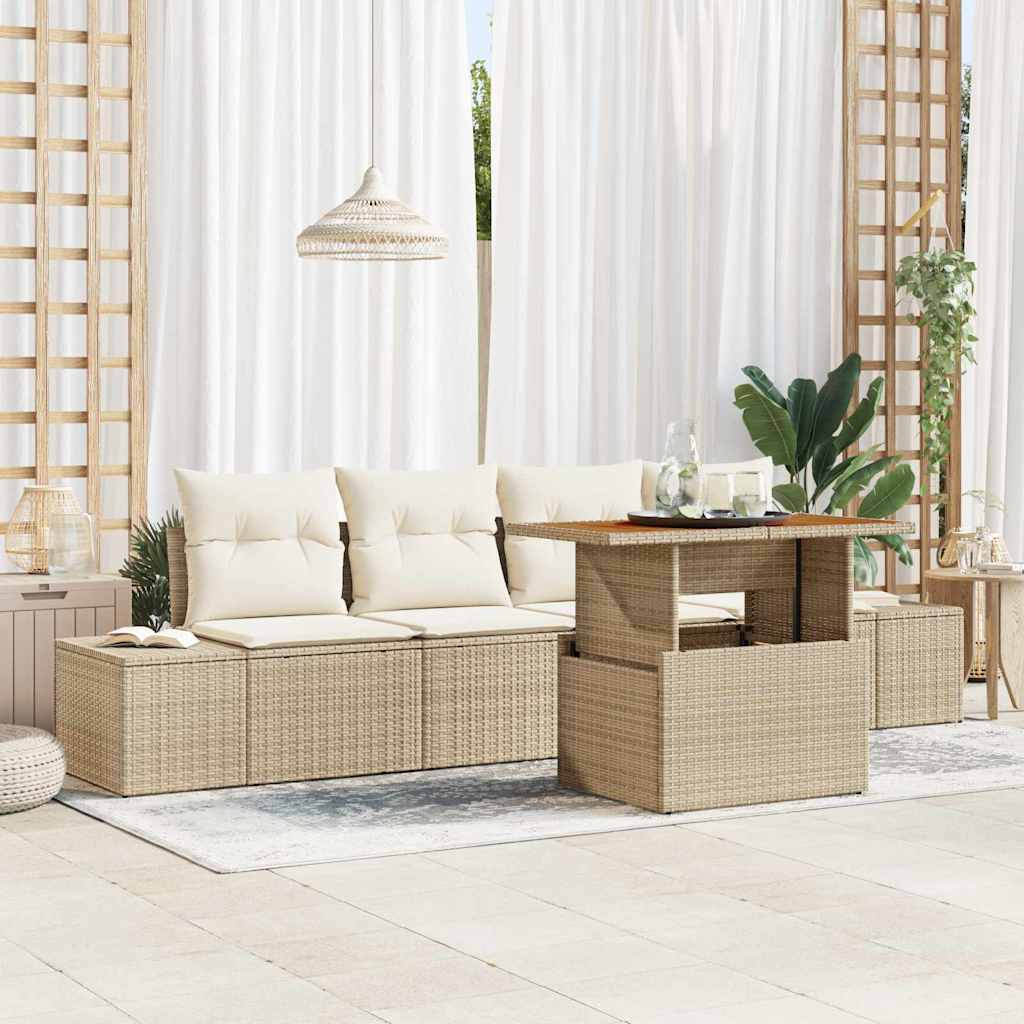 vidaXL Gartensofa-set 5 Stk. Beige und Creme