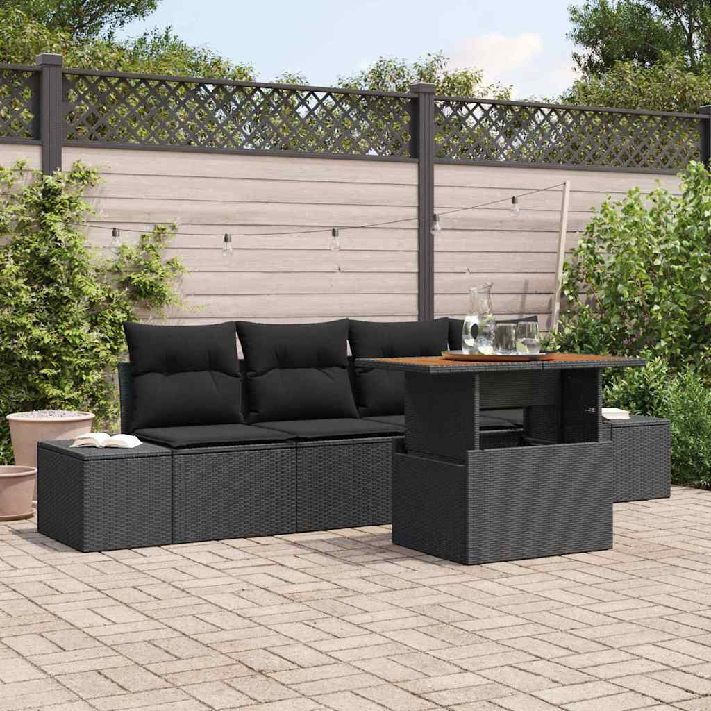 vidaXL Gartensofa-set 5 Stk. Schwarz und Braun