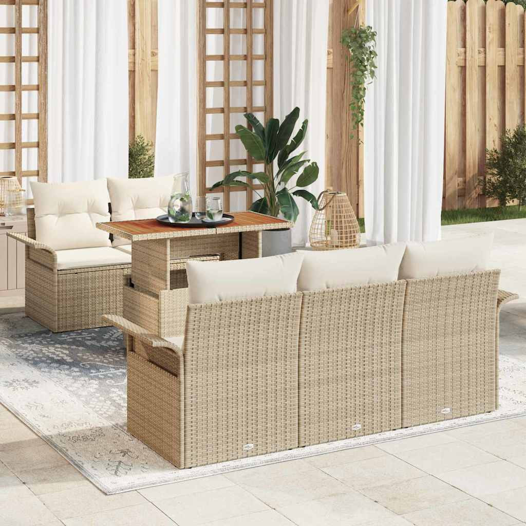vidaXL Gartensofa-set mit Kissen 6 pcs Beige und Creme Poly-Rattan