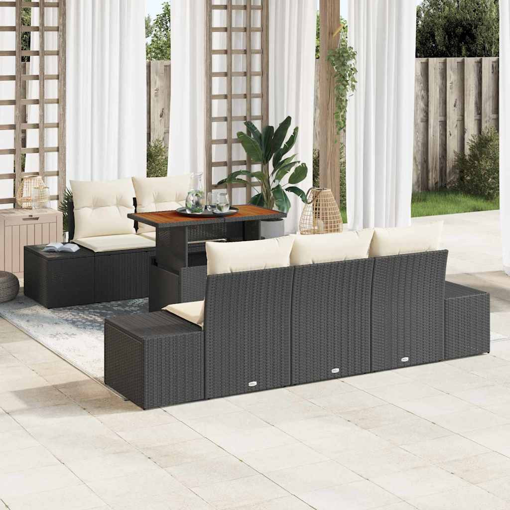 vidaXL Gartensofa-set 6 Stk. Schwarz und Creme
