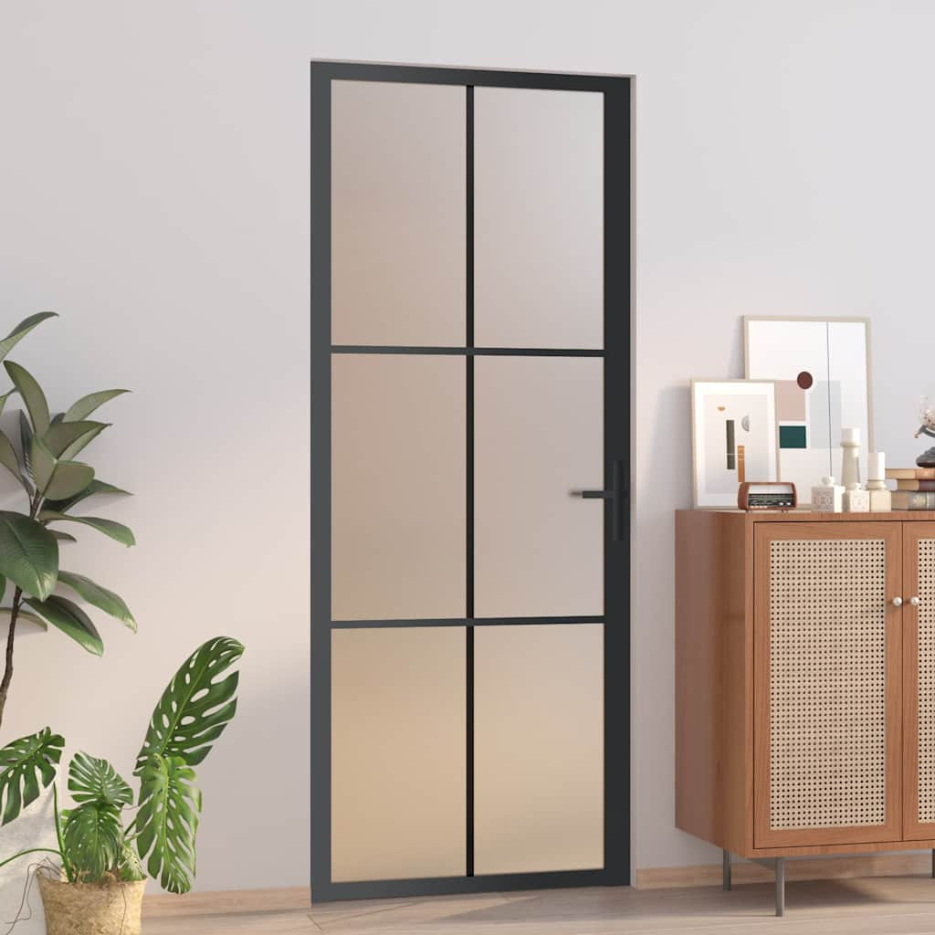 vidaXL Innentür 83x201,5 cm Schwarz Mattglas und Aluminium