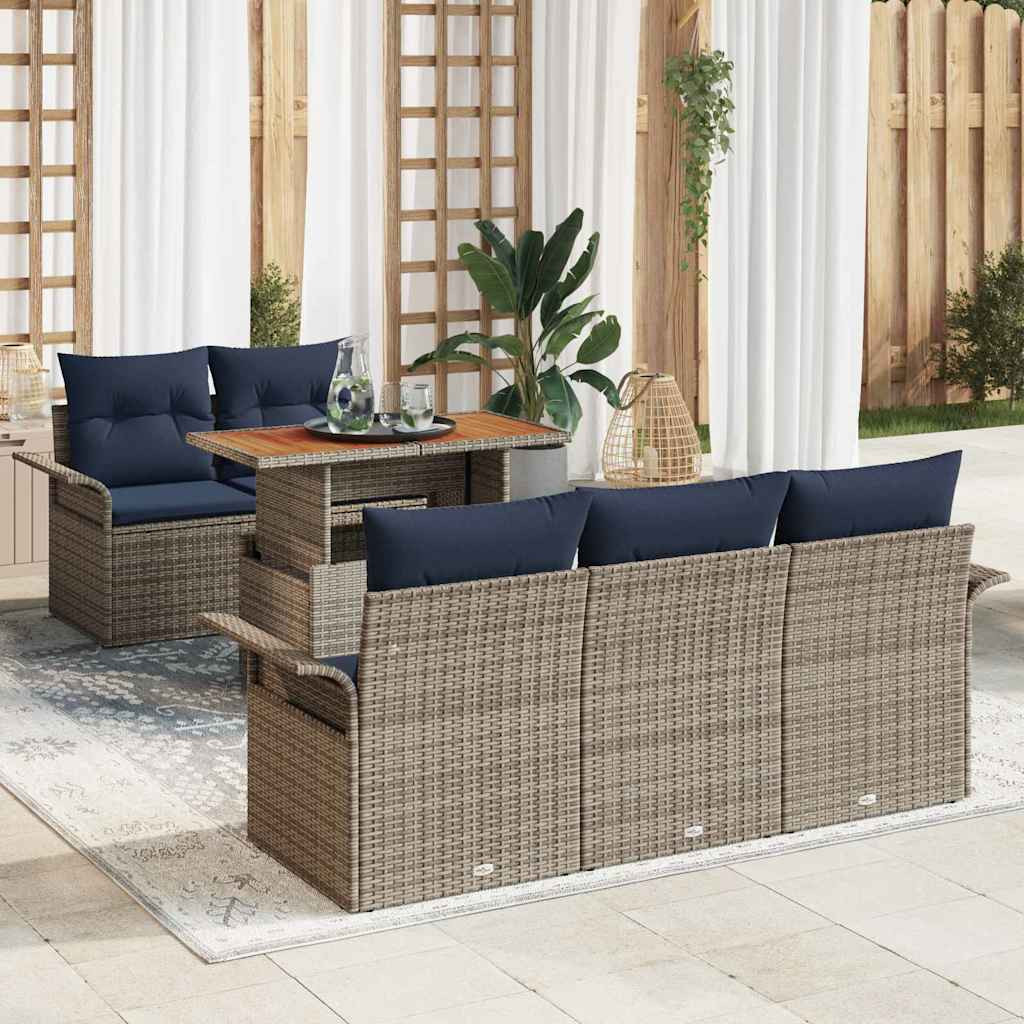 vidaXL Garten-Sofa-Set mit Kissen 6 pcs Grau und Marineblau