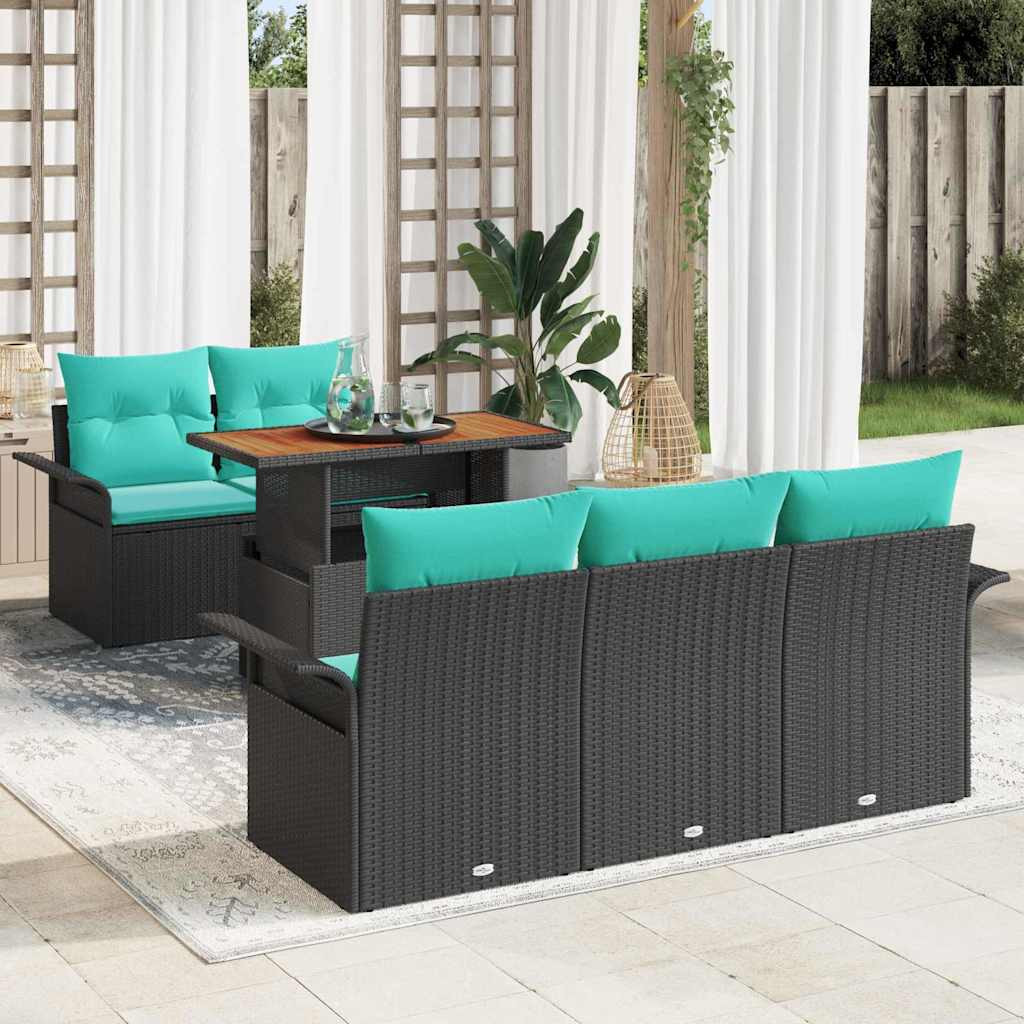 vidaXL Garten-Sofa-Set mit Kissen 6 pcs Schwarz und blau