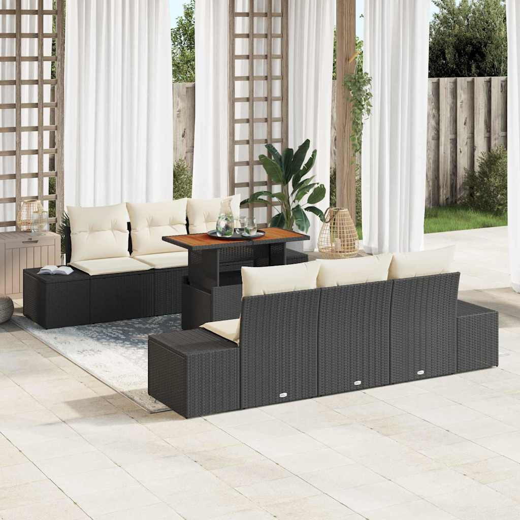 vidaXL Gartensofa-set 7 Stk. Schwarz Poly-Rattan