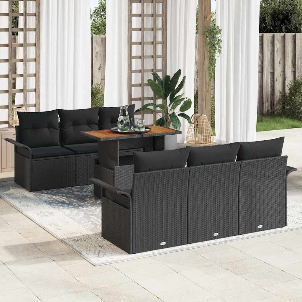 vidaXL Garten-Sofa-Set mit Kissen 7 pcs Schwarz