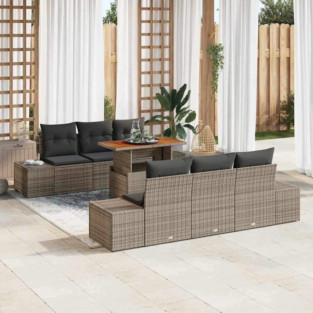 vidaXL Gartensofa-set 7 Stk. Grau Poly-Rattan