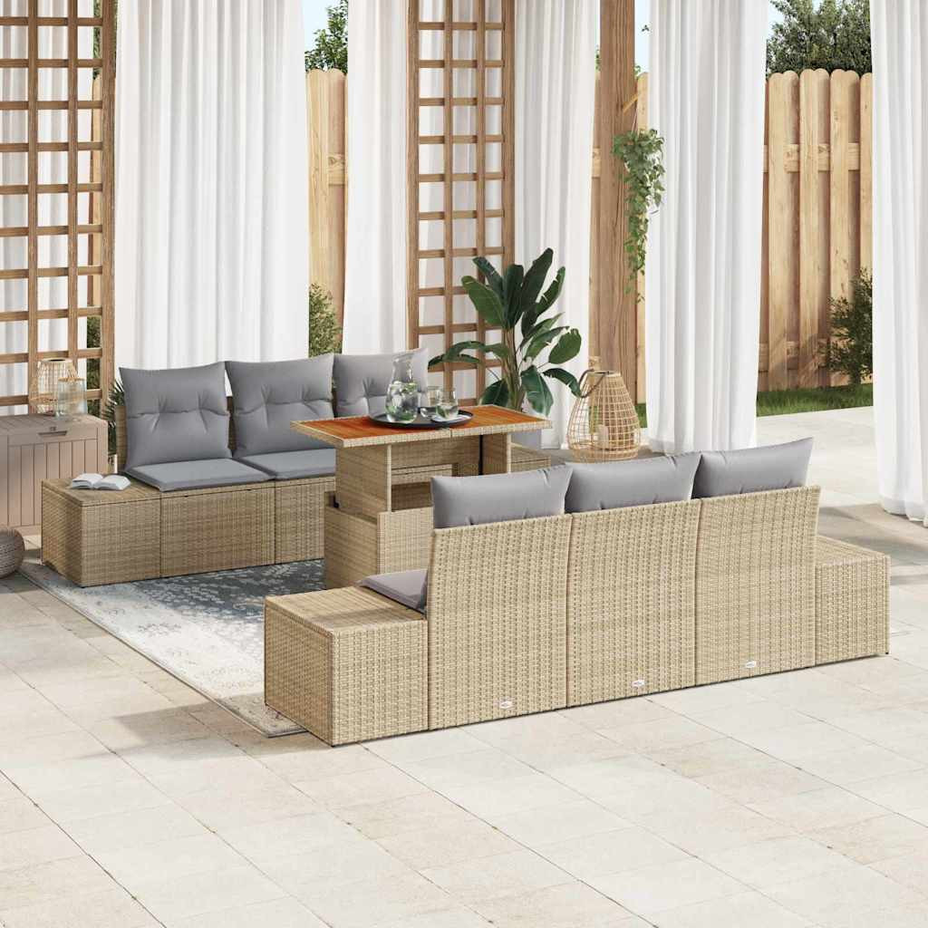 vidaXL Gartensofa-set 7 Stk. Beige Poly-Rattan