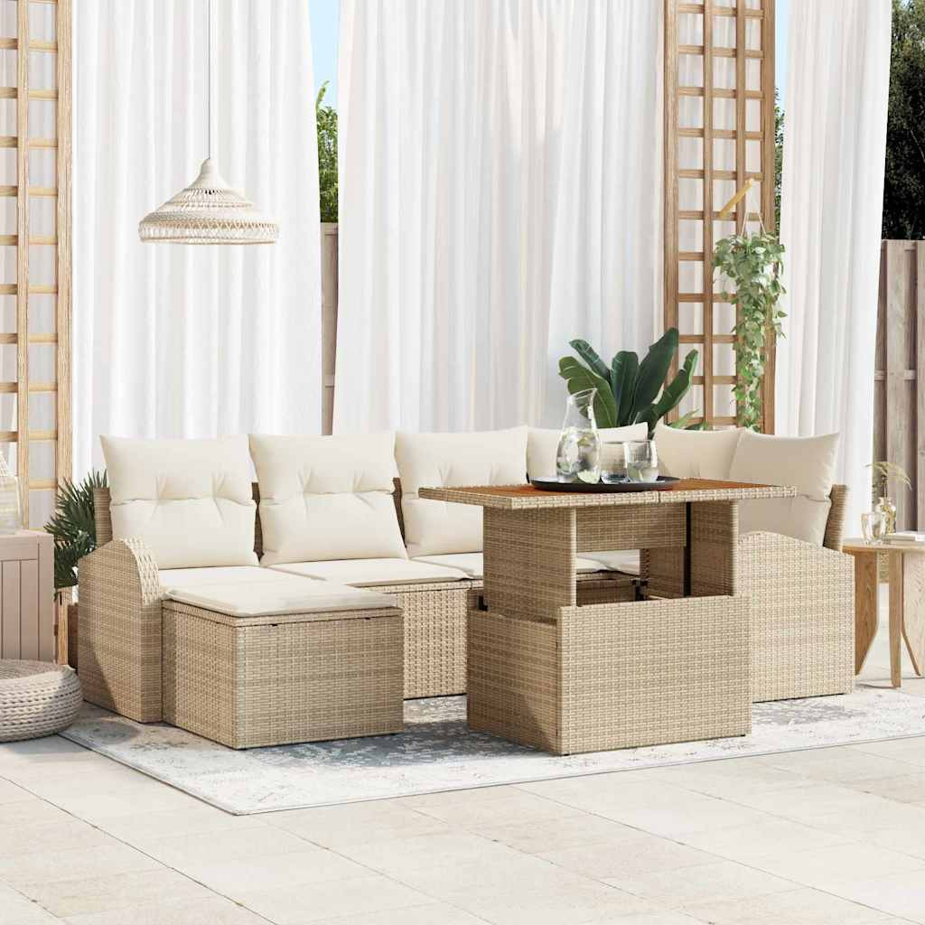 vidaXL Garten-Sofa-Set mit Kissen 7 pcs Beige und Creme