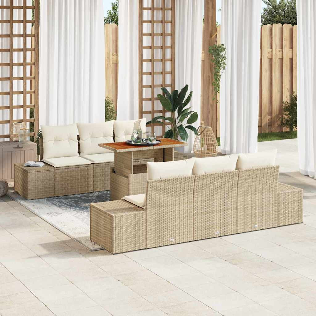 vidaXL Gartensofa-set 7 Stk. Beige Poly-Rattan
