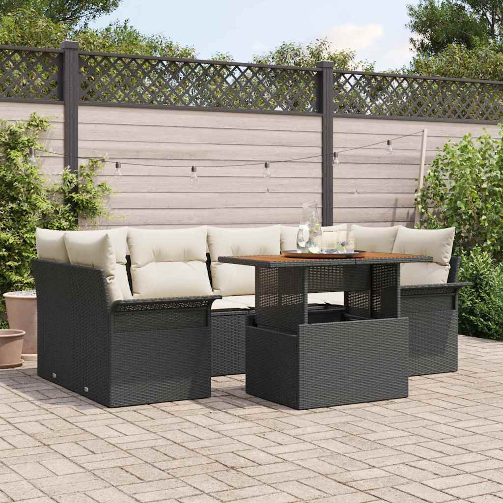 vidaXL Garten-Sofa-Set mit Kissen 7 pcs Schwarz und Creme