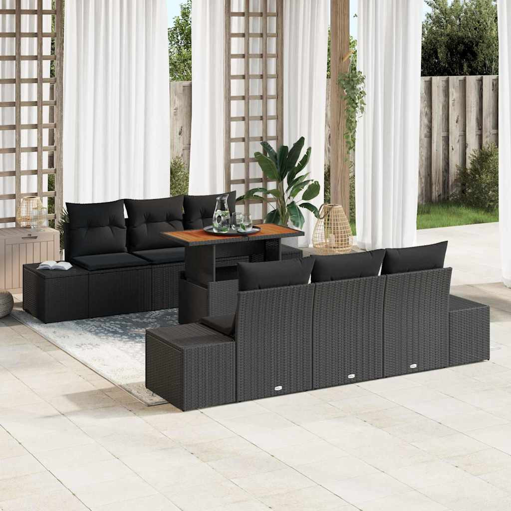 vidaXL Gartensofa-set 7 Stk. Schwarz Poly-Rattan