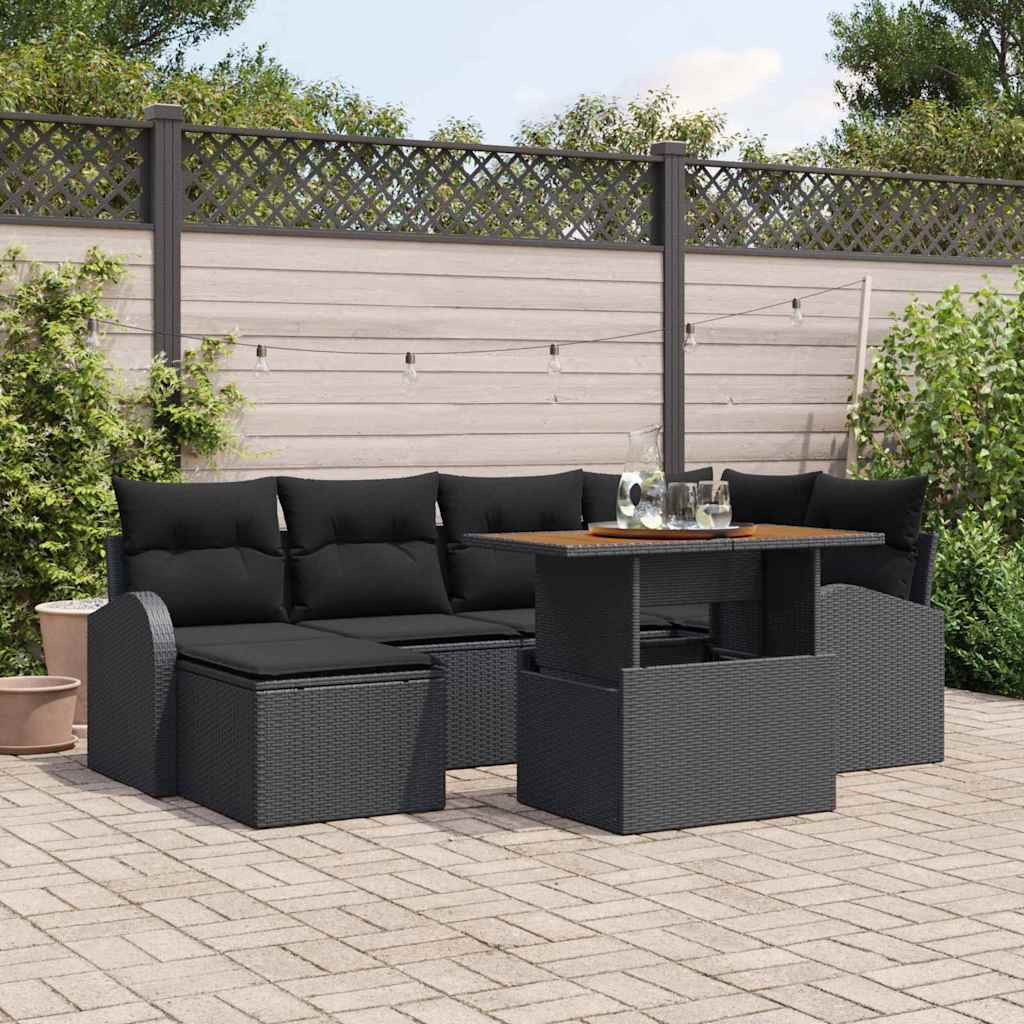 vidaXL Garten-Sofa-Set mit Kissen 7 pcs Schwarz