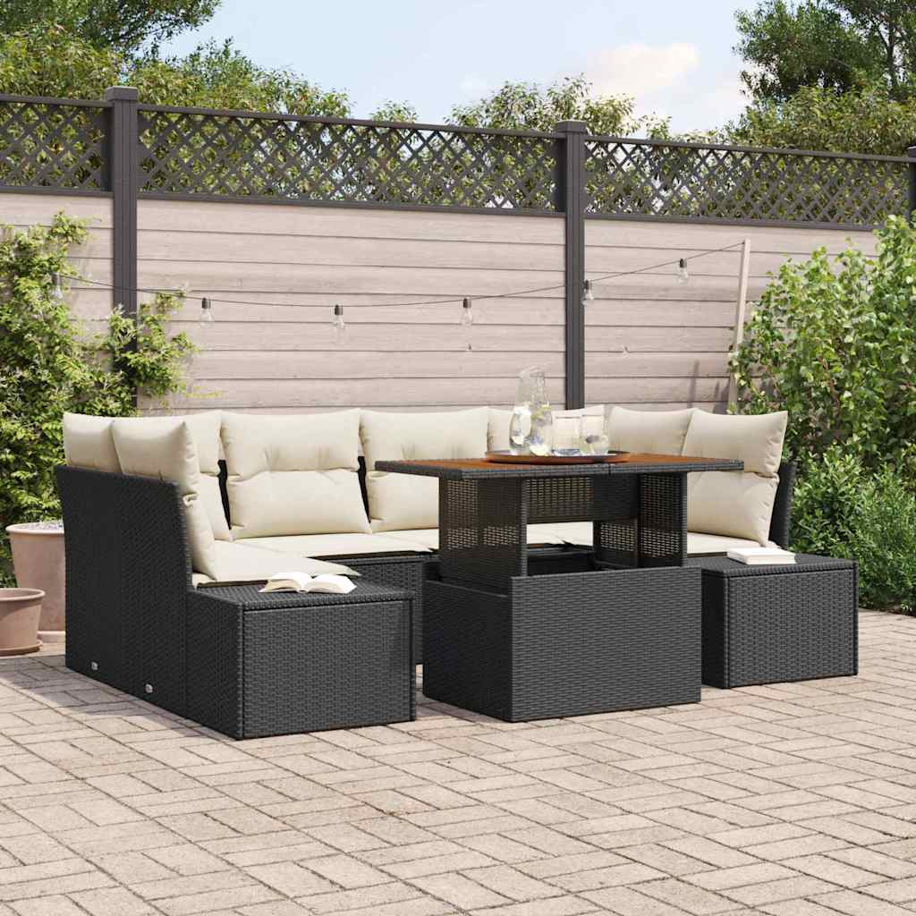 vidaXL Gartensofa-set 7 Stk. Schwarz Poly-Rattan