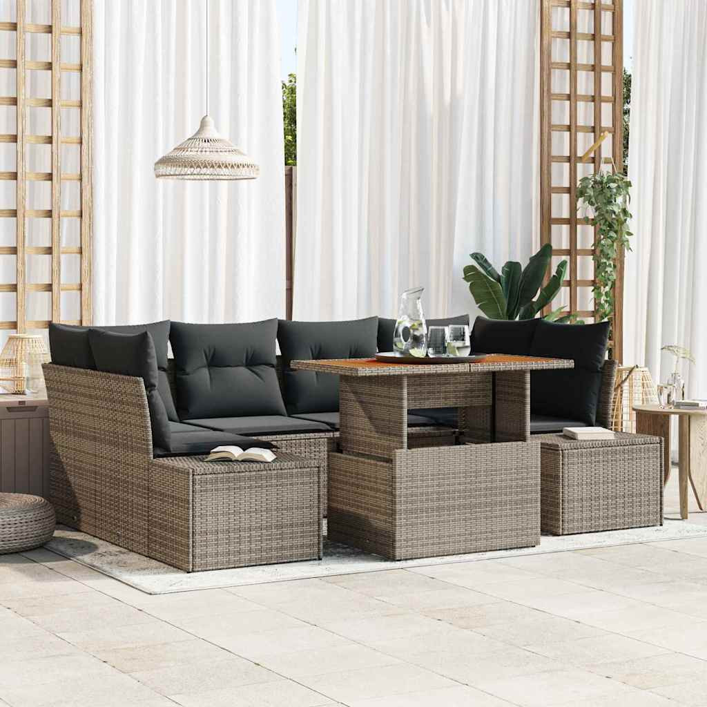 vidaXL Gartensofa-set 7 Stk. Grau Poly-Rattan