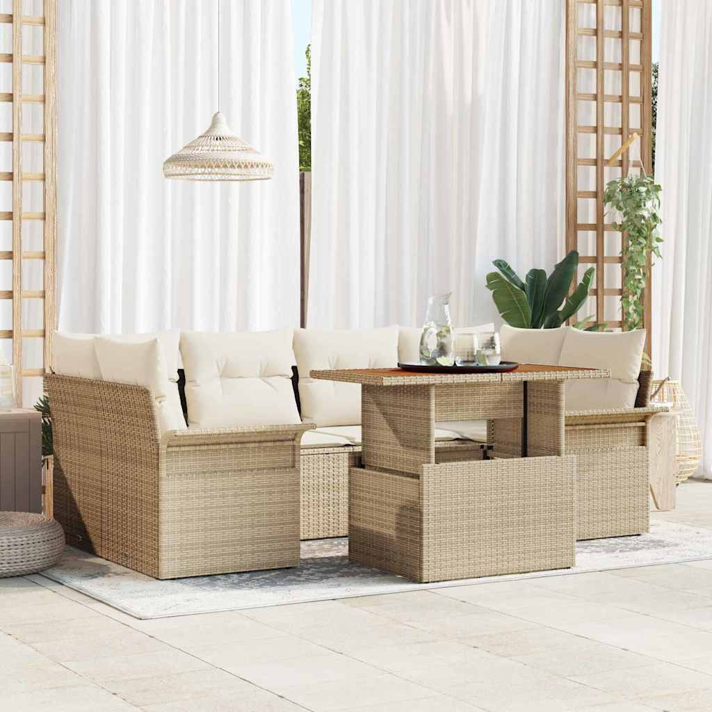 vidaXL Garten-Sofa-Set mit Kissen 7 pcs Beige und Creme