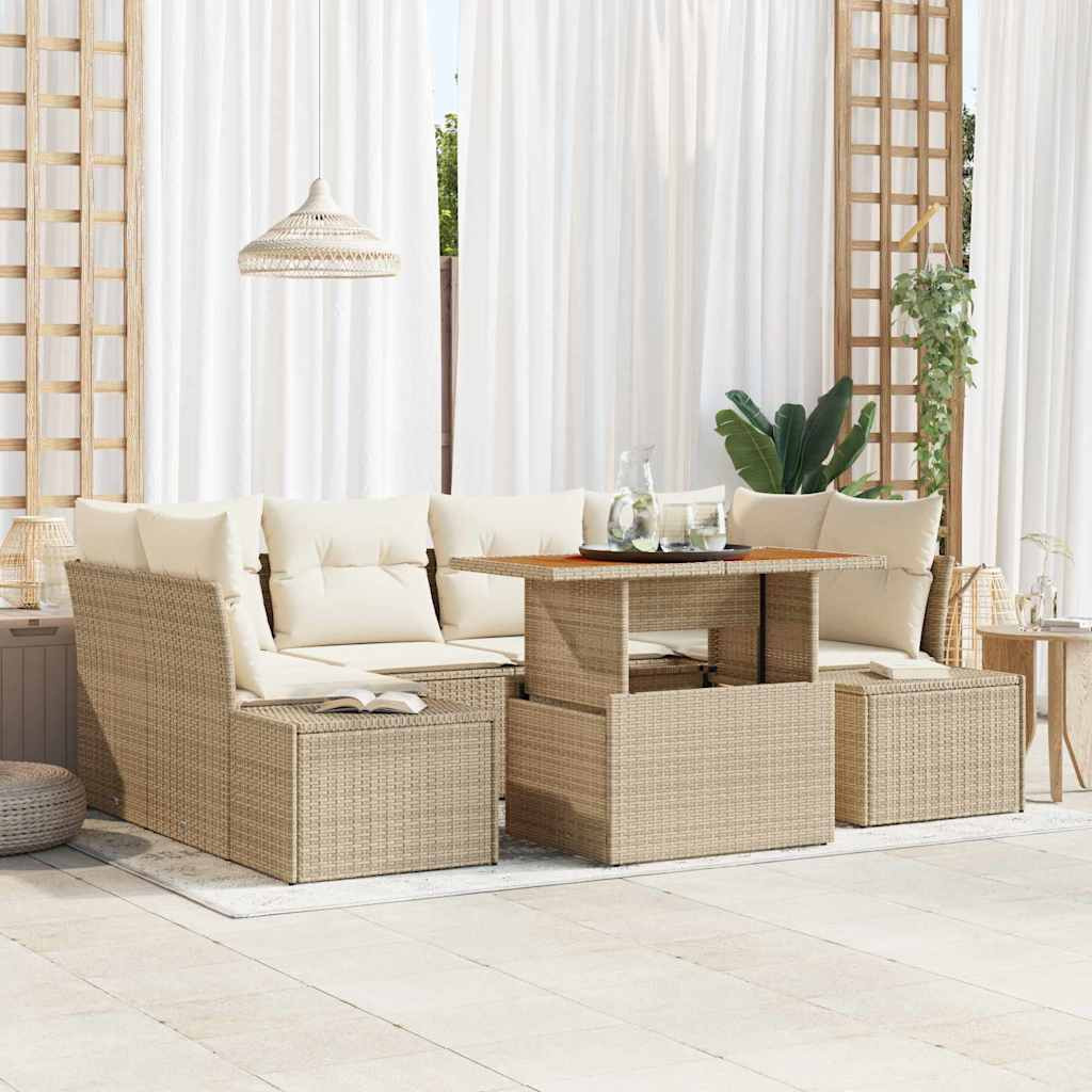 vidaXL Gartensofa-set 7 Stk. Beige Poly-Rattan