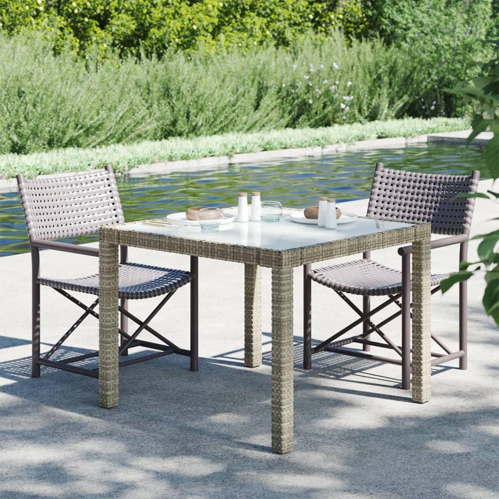 vidaXL Gartentisch 90x90x75 cm Gehärtetes Glas Poly Rattan Grau