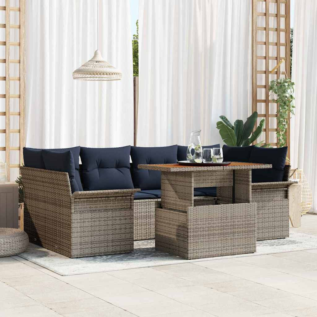 vidaXL Garten-Sofa-Set mit Kissen 7 pcs Grau und Marineblau