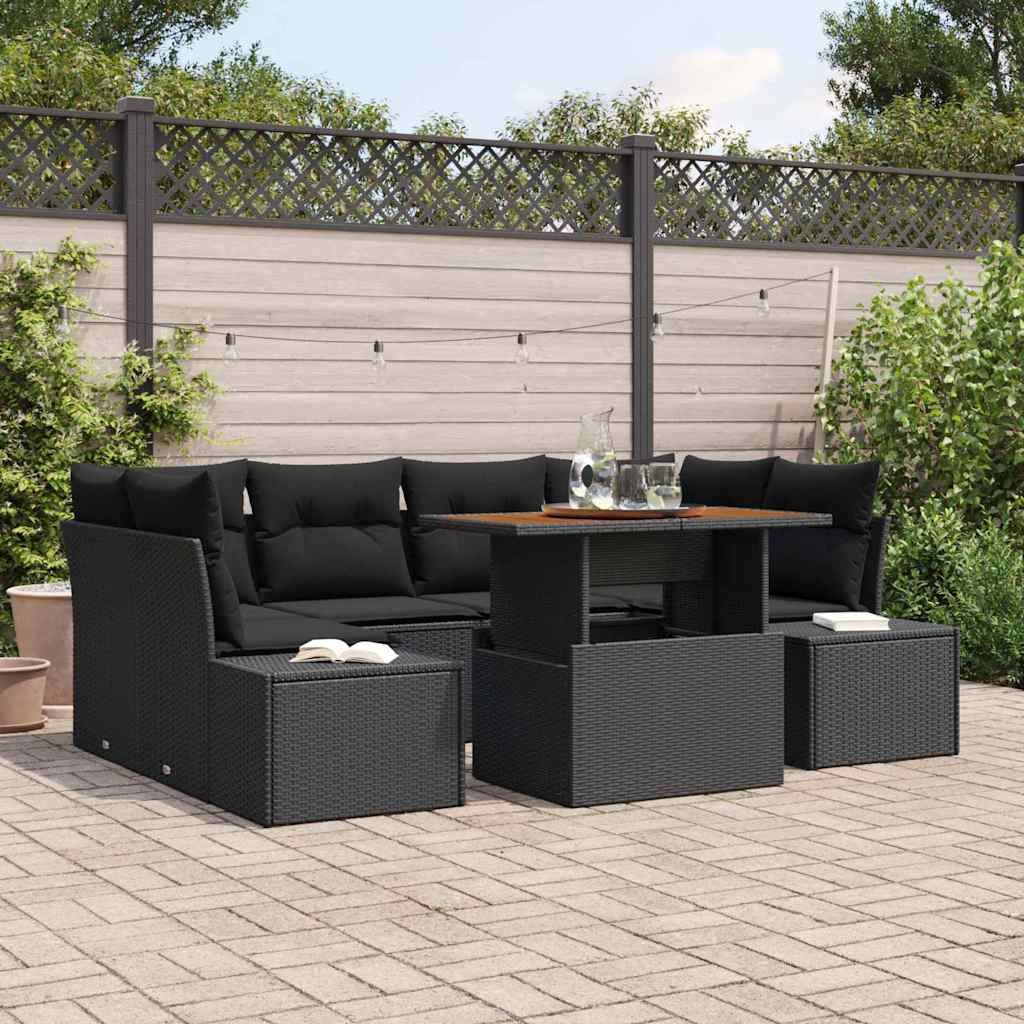 vidaXL Gartensofa-set 7 Stk. Schwarz Poly-Rattan