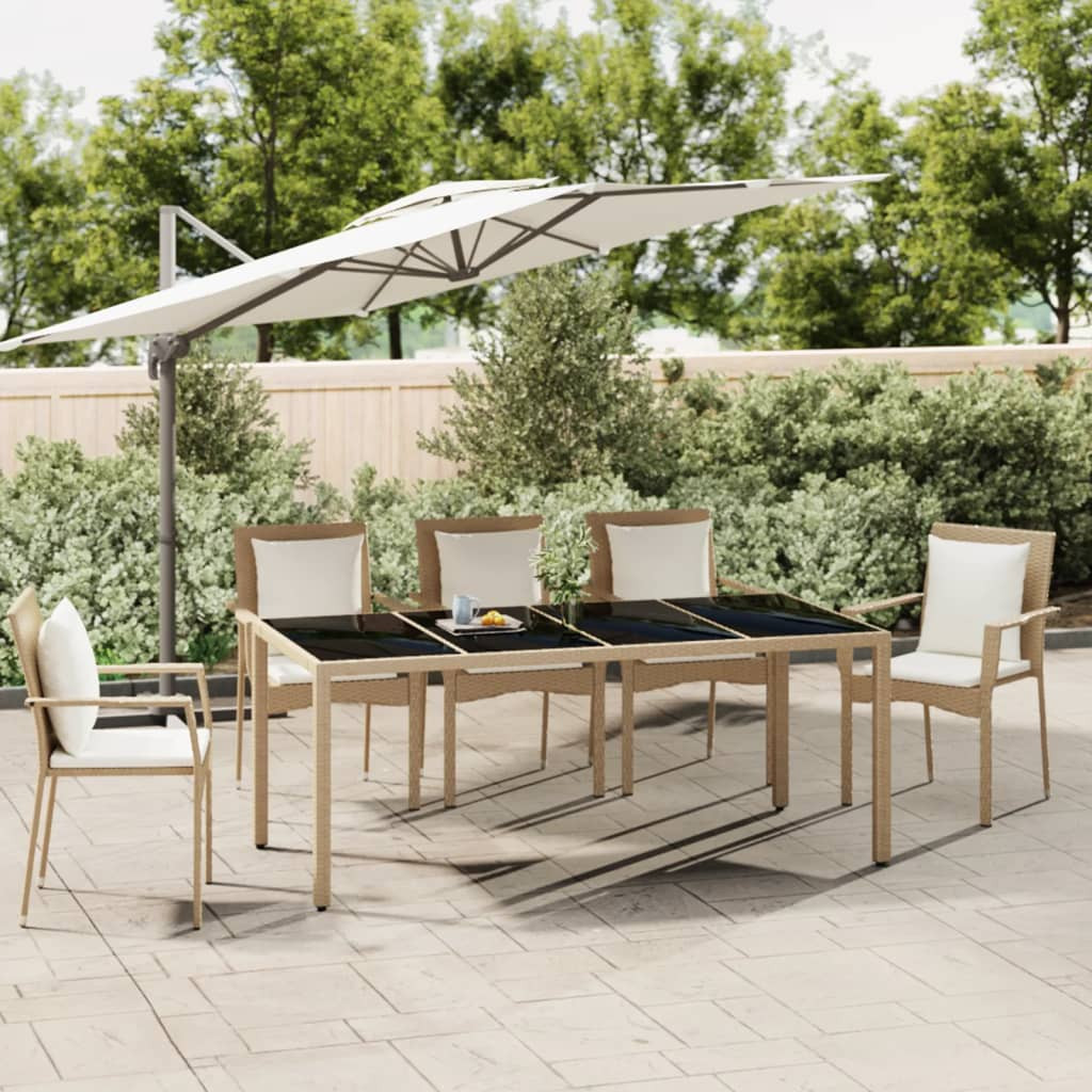 vidaXL Gartentisch mit Glasplatte Beige Poly Rattan & Hartglas