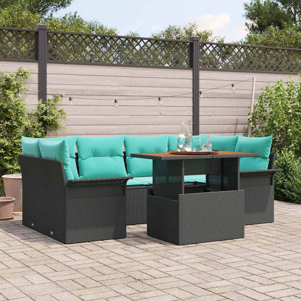 vidaXL Garten-Sofa-Set mit Kissen 7 pcs Schwarz und blau