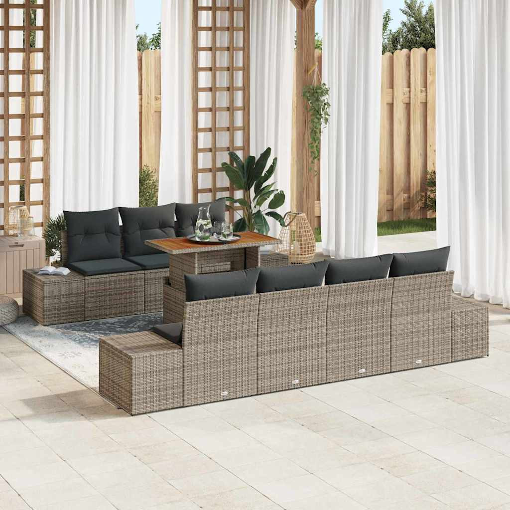 vidaXL Gartensofa-set 8 Stk. Grau Poly-Rattan