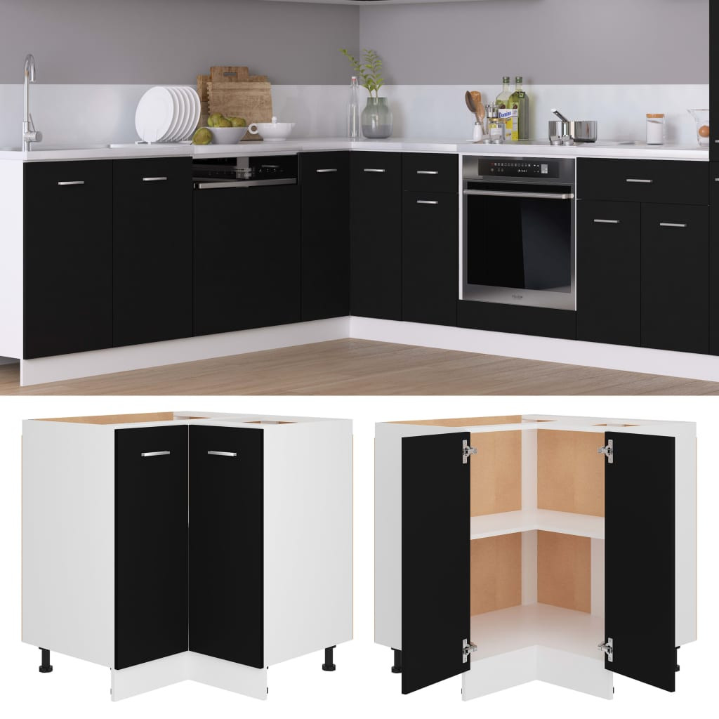 vidaXL Eckunterschrank Lyon Schwarz 75,5x75,5x81,5 cm Holzwerkstoff